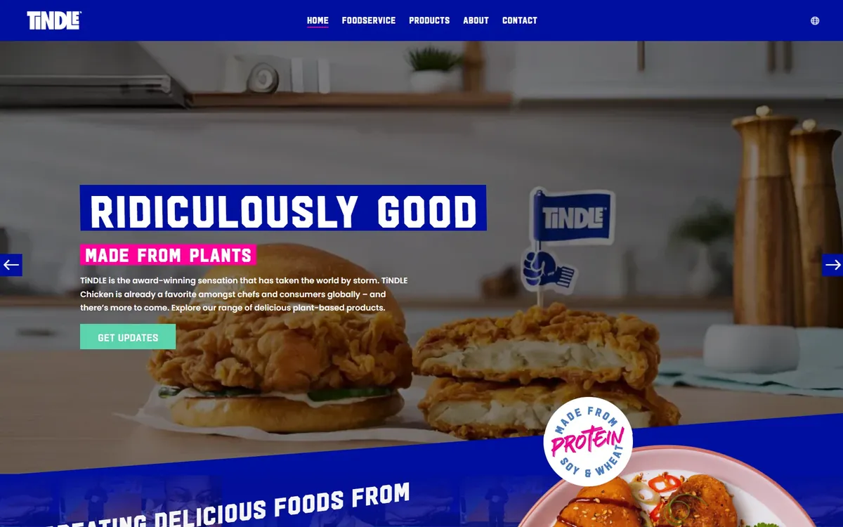 Aperçu du site Tindle Foods — Redesign